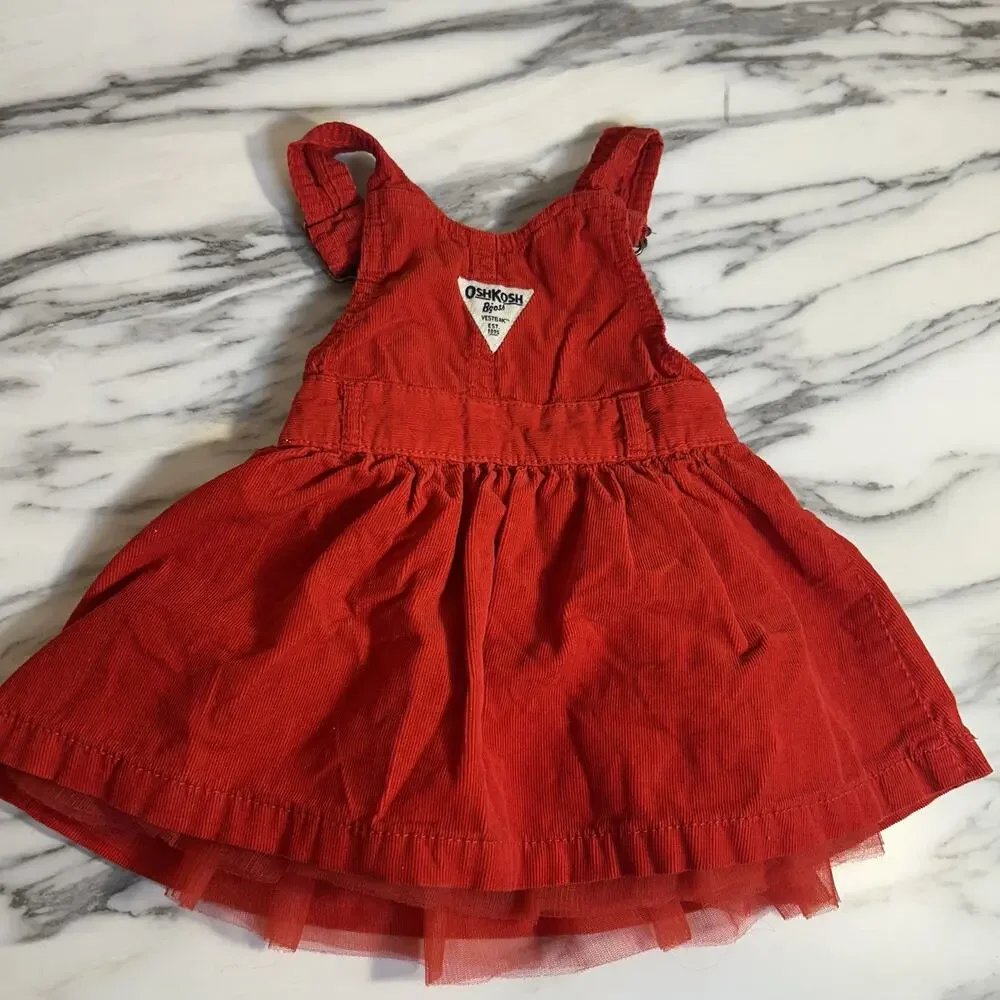 Oshkosh B’gosh Red‎ Corduroy Jumper Dress Sleeveless Overalls Skirtall 12 Months
